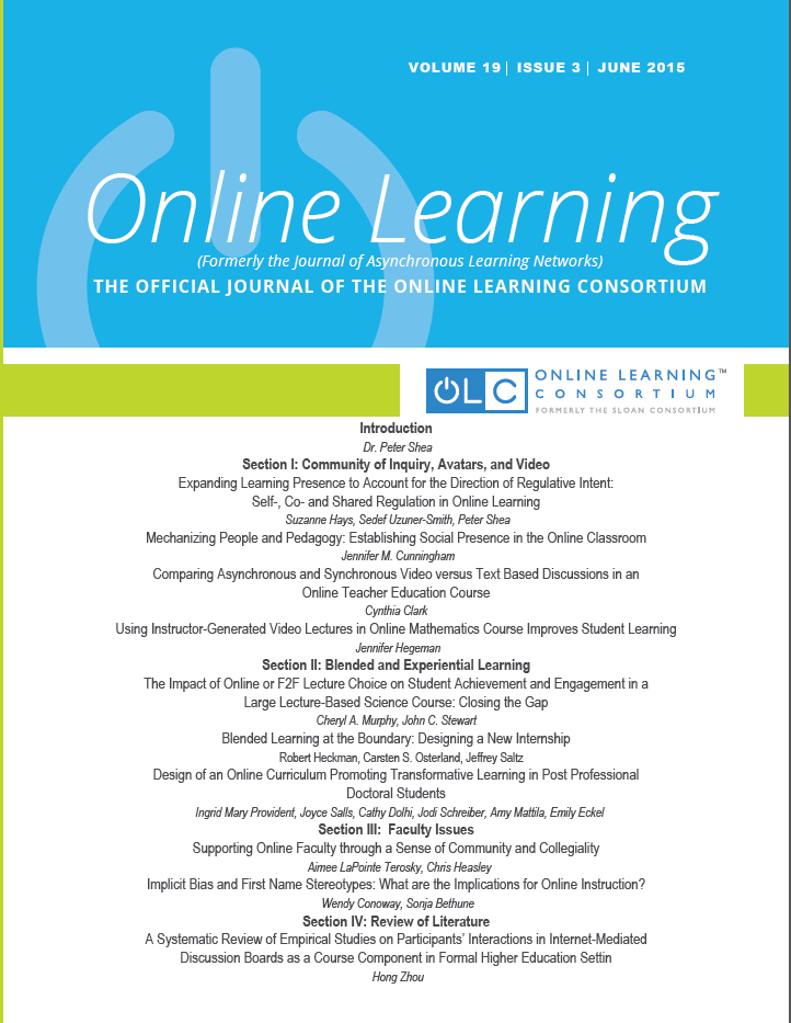 Online Learning (formerly Journal of Asynchronous Learning Networks)