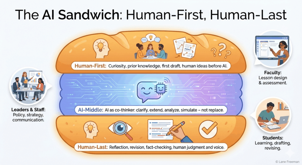 Graphic representing the "AI Sandwich" concept