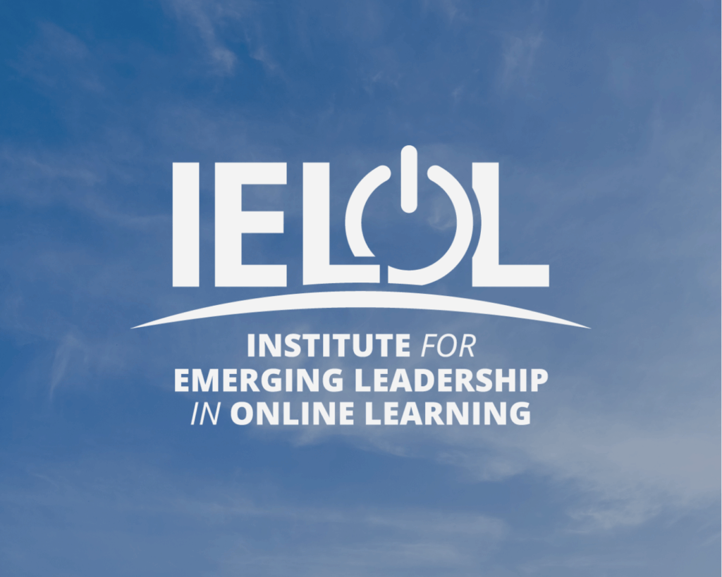Graphic of the white IELOL logo against a blue sky with wispy clouds.