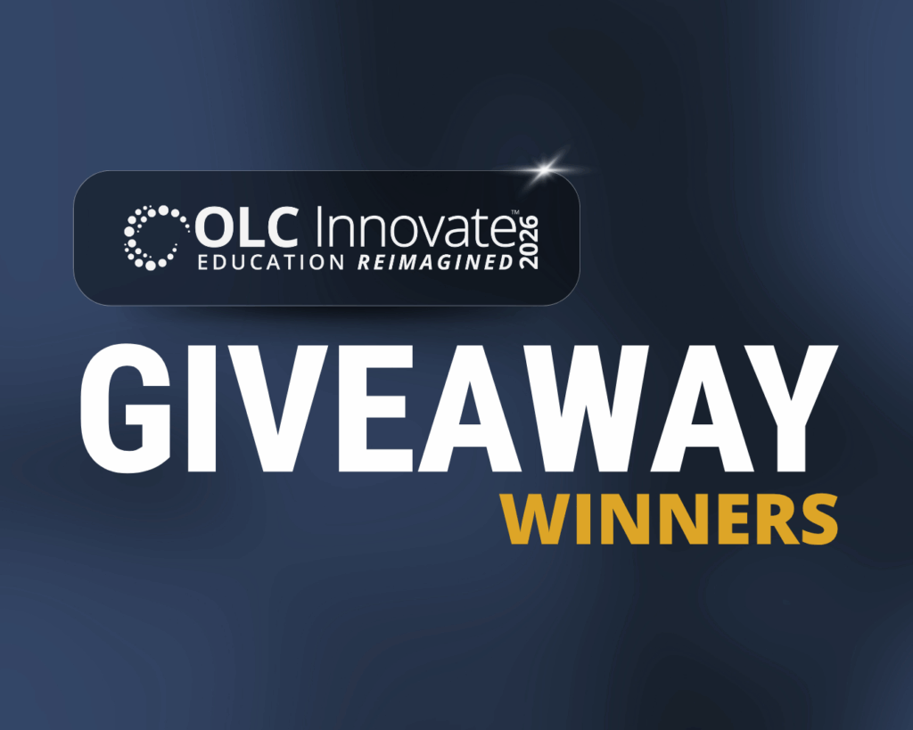 Dark navy graphic with the OLC Innovate 2026 logo and text reading "Giveaway Winners"