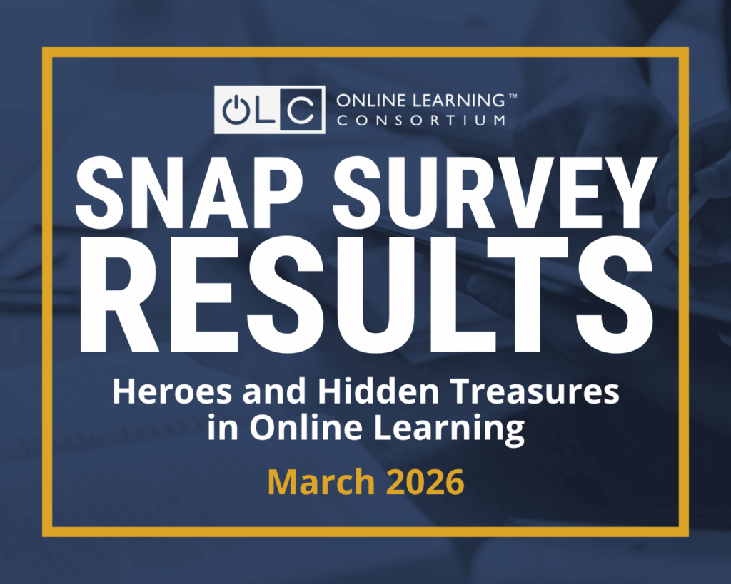 Navy graphic reading Snap Survey Results, Heroes and Hidden Treasures in Online Learning, March 2026.