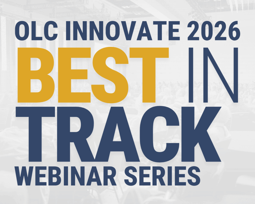 Graphic with large text reading "OLC Innovate 2026 Best In Track Webinar Series"