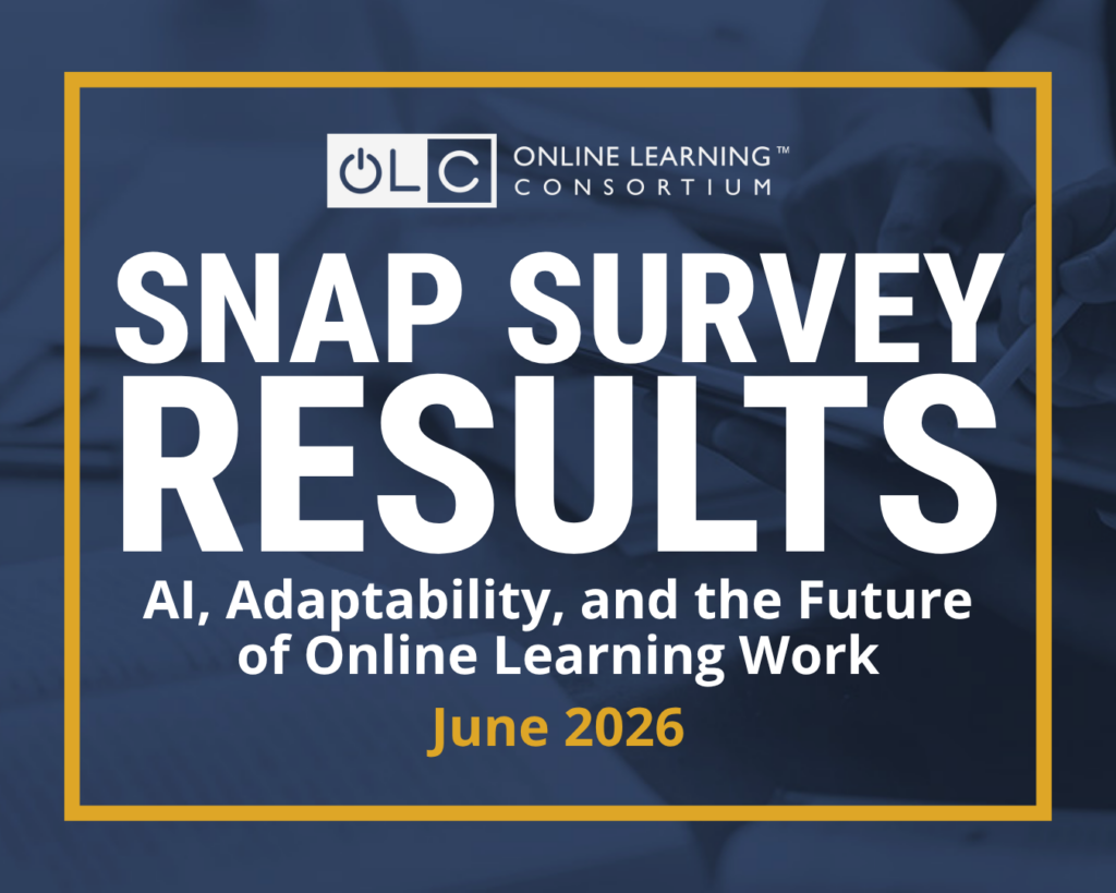 Dark navy graphic reading "Snap Survey Results, AI, Adaptability, and the Future of Online Learning Work, June 2026"